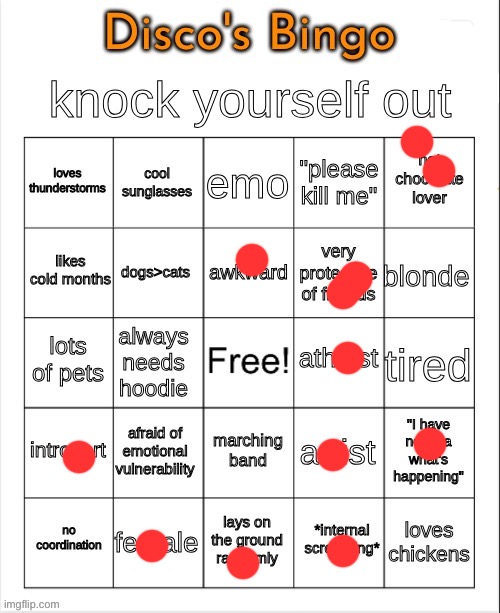 Disco's Bingo | image tagged in disco's bingo | made w/ Imgflip meme maker
