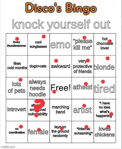 Disco's Bingo | image tagged in disco's bingo | made w/ Imgflip meme maker