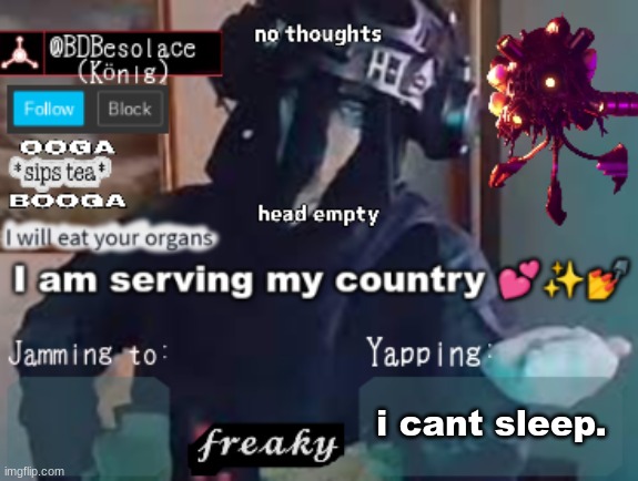 haha damn insomnia. | i cant sleep. | image tagged in bdbs temp 3 | made w/ Imgflip meme maker