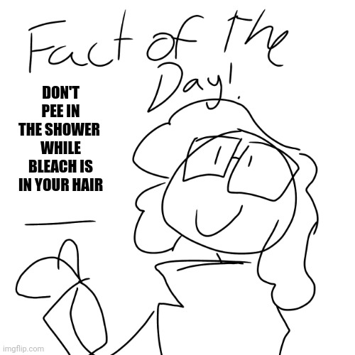 Fact of the day! Pt1 | DON'T PEE IN THE SHOWER 
WHILE BLEACH IS IN YOUR HAIR | image tagged in fact of the day | made w/ Imgflip meme maker