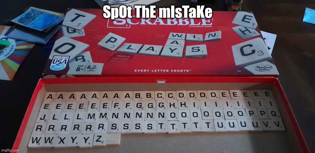 Perfection... or is it? | SpOt ThE mIsTaKe | image tagged in scrabble,mistake | made w/ Imgflip meme maker