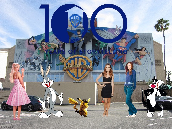 WB 100th Anniversary | image tagged in looney tunes,barbie,pokemon,bugs bunny,warner bros discovery,sylvester the cat | made w/ Imgflip meme maker