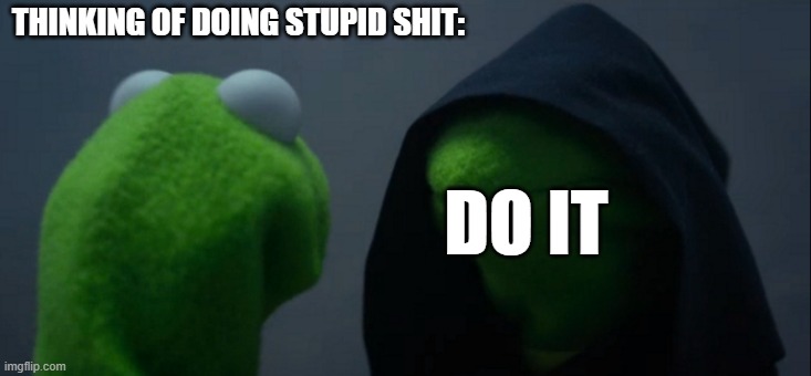 Evil Kermit Meme | THINKING OF DOING STUPID SHIT:; DO IT | image tagged in memes,evil kermit | made w/ Imgflip meme maker