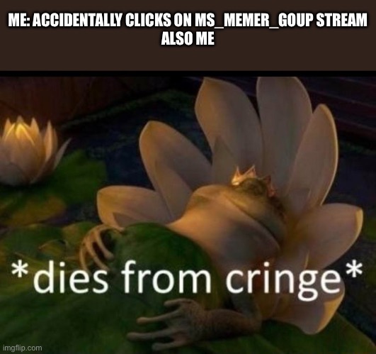 *dies of cringe* | ME: ACCIDENTALLY CLICKS ON MS_MEMER_GOUP STREAM
ALSO ME | image tagged in dies of cringe | made w/ Imgflip meme maker