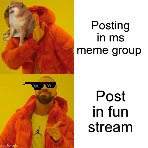 Drake Hotline Bling Meme | Posting in ms meme group; Post in fun stream | image tagged in memes,drake hotline bling | made w/ Imgflip meme maker