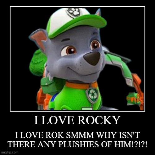 I LOVE ROCKY | I LOVE ROK SMMM WHY ISN'T THERE ANY PLUSHIES OF HIM!?!?! | image tagged in funny,cute puppies,baby | made w/ Imgflip demotivational maker