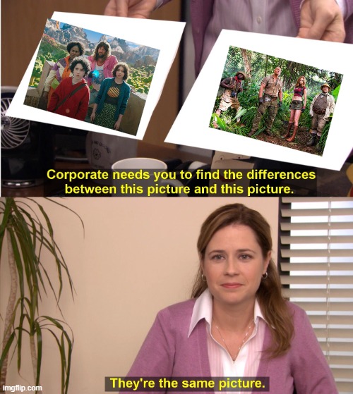 WHY DID THEY WANNA MAKE THE MINECRAFT MOVIE LIVE ACTION | image tagged in memes,they're the same picture,minecraft,jumanji,minecraft memes,minecraft movie | made w/ Imgflip meme maker