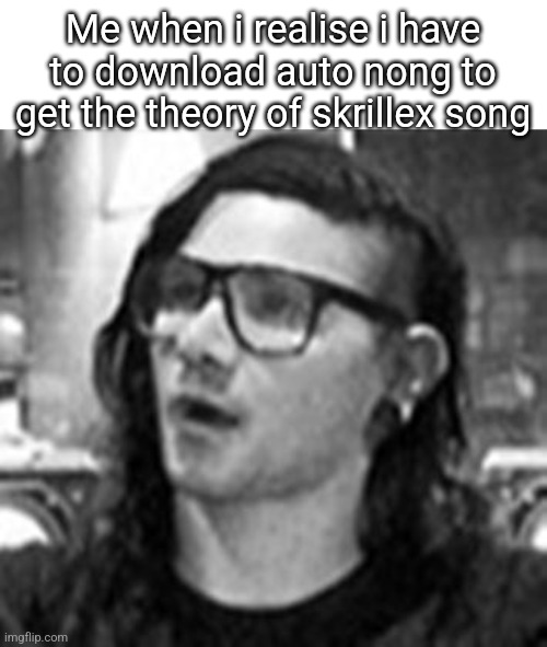 So annoying | Me when i realise i have to download auto nong to get the theory of skrillex song | image tagged in wtf skrillex | made w/ Imgflip meme maker