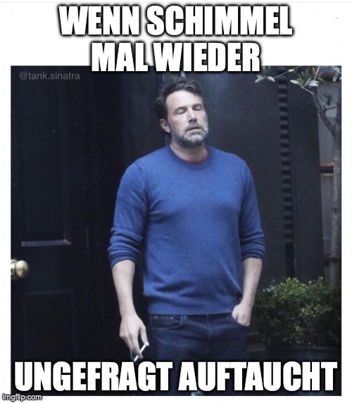 Ben affleck smoking | WENN SCHIMMEL MAL WIEDER; UNGEFRAGT AUFTAUCHT | image tagged in ben affleck smoking | made w/ Imgflip meme maker