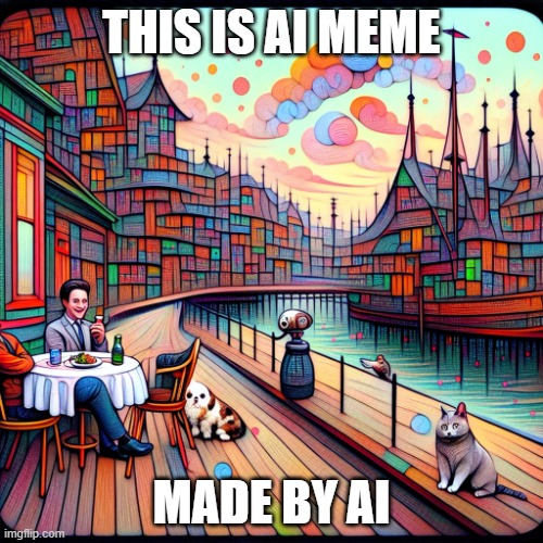 ai meme | THIS IS AI MEME; MADE BY AI | image tagged in ai meme create by ai | made w/ Imgflip meme maker