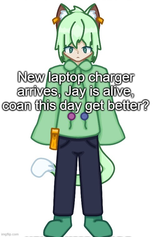 Neko drawn by Cosmo.PNG | New laptop charger arrives, Jay is alive, coan this day get better? | image tagged in neko drawn by cosmo png | made w/ Imgflip meme maker