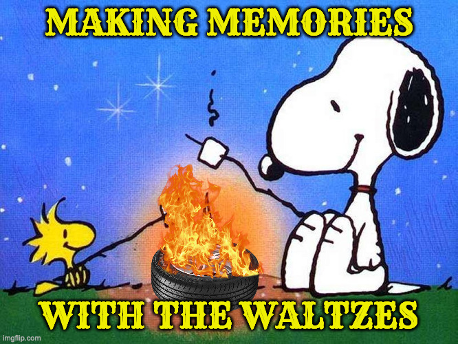 Snoopy woodstock campfire | MAKING MEMORIES WITH THE WALTZES | image tagged in snoopy woodstock campfire | made w/ Imgflip meme maker