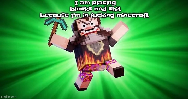 I am placing blocks and shit because I'm in fu​cking minecraft | made w/ Imgflip meme maker