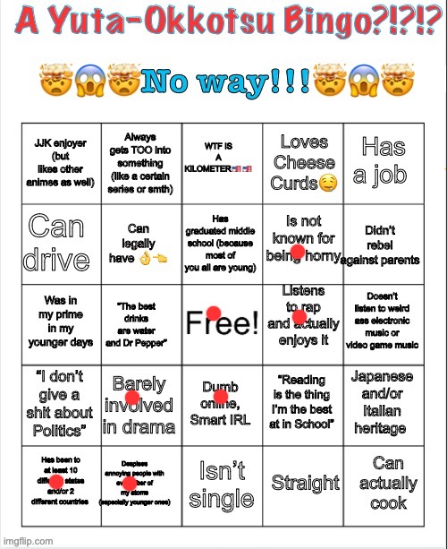 I'm in grade 10, but Germany doesn't have a division into middle and high school | image tagged in a yuta-okkotsu bingo | made w/ Imgflip meme maker