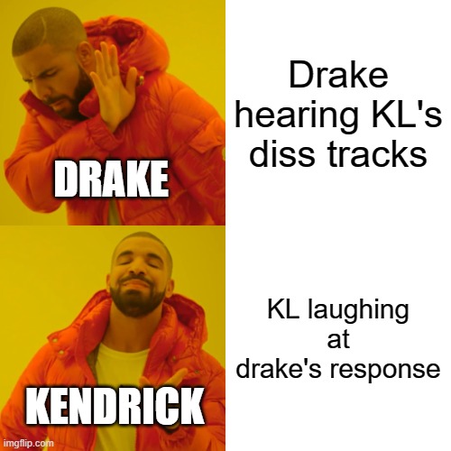 Drake VS Kendrick | Drake hearing KL's diss tracks; DRAKE; KL laughing at drake's response; KENDRICK | image tagged in memes,drake hotline bling | made w/ Imgflip meme maker