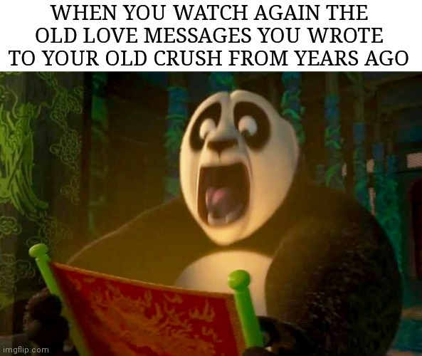 Kung fu panda dragon scroll | WHEN YOU WATCH AGAIN THE OLD LOVE MESSAGES YOU WROTE TO YOUR OLD CRUSH FROM YEARS AGO | image tagged in kung fu panda dragon scroll | made w/ Imgflip meme maker