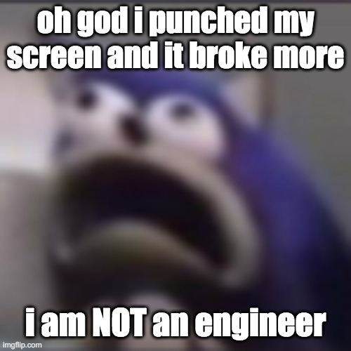 M I S T A K E | oh god i punched my screen and it broke more; i am NOT an engineer | image tagged in distress | made w/ Imgflip meme maker