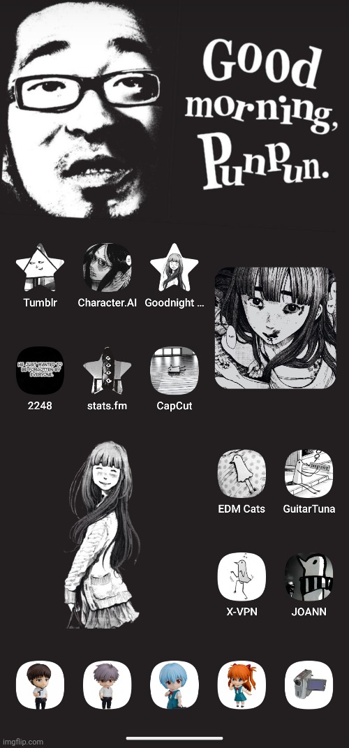 New punpun homescreen ^^ (tf is going on with scarf) | made w/ Imgflip meme maker