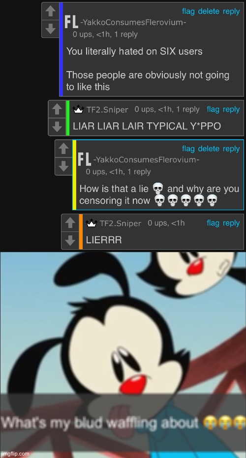 image tagged in wakko what's my blud waffling about | made w/ Imgflip meme maker