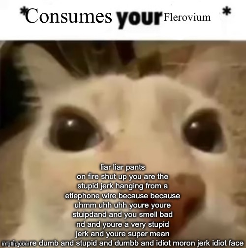 Copypasta i made from apefan being retаreded | liar liar pants on fire shut up you are the stupid jerk hanging from a etlephone wire because because uhmm uhh uhh youre youre stuipdand and you smell bad nd and youre a very stupid jerk and youre super mean and youre dumb and stupid and dumbb and idiot moron jerk idiot face | image tagged in yakko consumes your flerovium | made w/ Imgflip meme maker