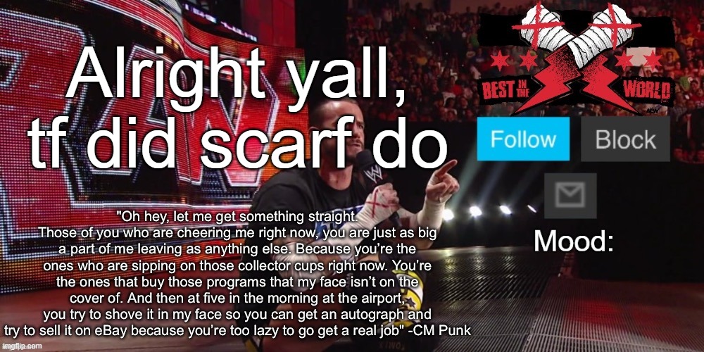 What did I miss | Alright yall, tf did scarf do | image tagged in cheez's cm punk template | made w/ Imgflip meme maker
