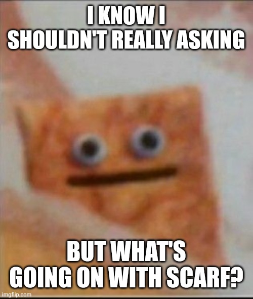 I'm not on much so I shouldn't really be asking. But... | I KNOW I SHOULDN'T REALLY ASKING; BUT WHAT'S GOING ON WITH SCARF? | image tagged in life making me go | made w/ Imgflip meme maker