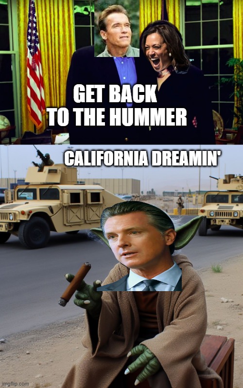 *Alleged Authenticity or Debatable Parody | GET BACK 
TO THE HUMMER; CALIFORNIA DREAMIN' | image tagged in bill clinton and monica lewinsky,politics,kamala harris,first amendment,neo,marxism | made w/ Imgflip meme maker