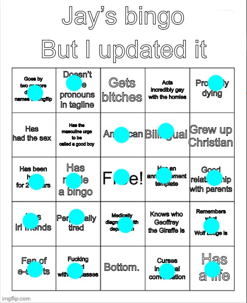 . | image tagged in jay s bingo | made w/ Imgflip meme maker