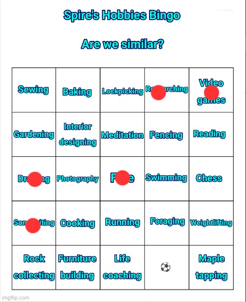 Spire's Hobbies Bingo | image tagged in spire's hobbies bingo | made w/ Imgflip meme maker