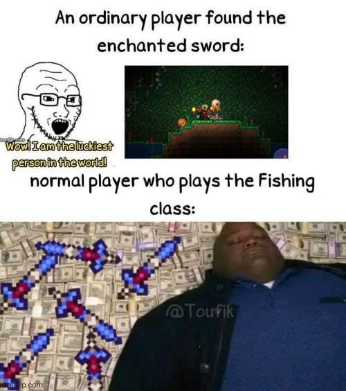 Fish. Crate. Profit. | image tagged in terraria,video games,funny,memes,repost | made w/ Imgflip meme maker