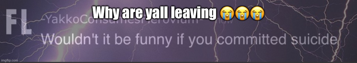LowTierYakko | Why are yall leaving 😭😭😭 | image tagged in lowtieryakko | made w/ Imgflip meme maker