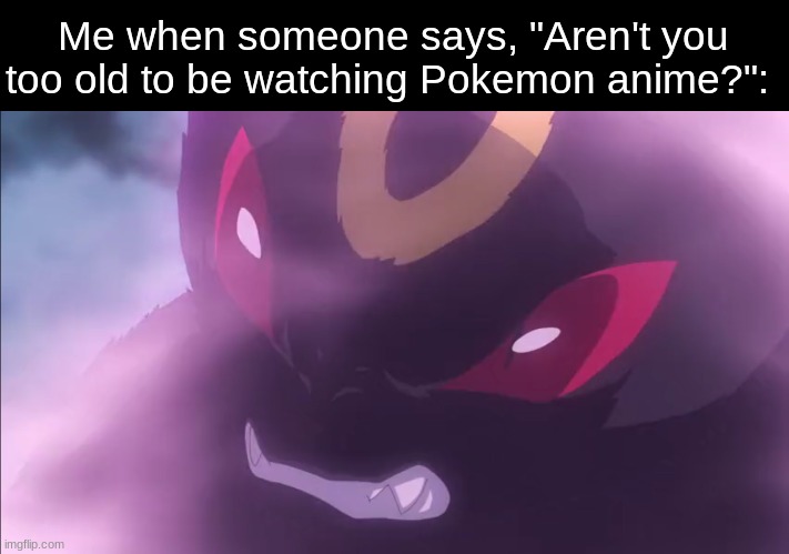 Never ask me that question | Me when someone says, "Aren't you too old to be watching Pokemon anime?": | image tagged in memes,funny,pokemon,anime | made w/ Imgflip meme maker