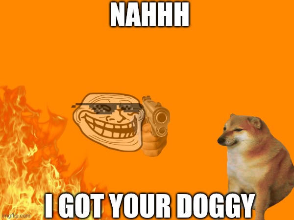 Troll face shooting dog | NAHHH; I GOT YOUR DOGGY | image tagged in troll face | made w/ Imgflip meme maker