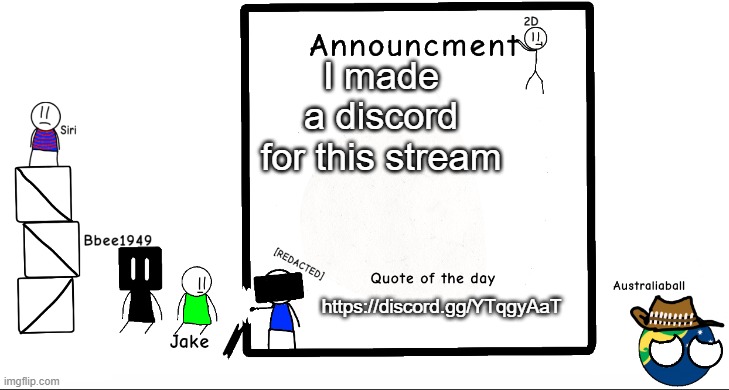 https://discord.gg/YTqgyAaT (join if u like) | I made a discord for this stream; https://discord.gg/YTqgyAaT | image tagged in bbee1949 ann temp 2 | made w/ Imgflip meme maker