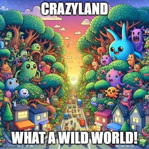 Crazyland | CRAZYLAND; WHAT A WILD WORLD! | image tagged in fun memes | made w/ Imgflip meme maker