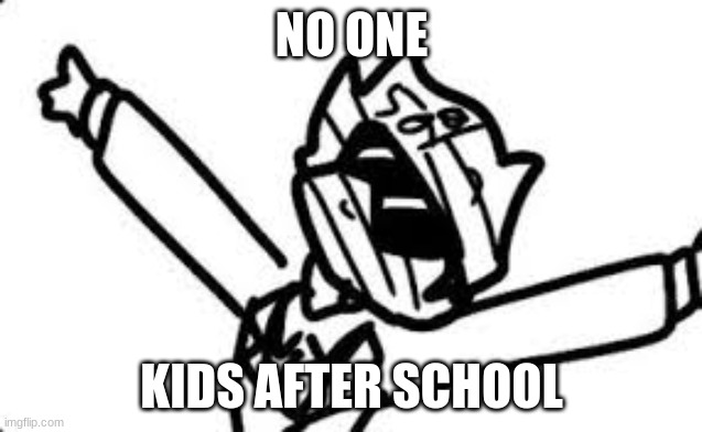 no one kids after school: | NO ONE; KIDS AFTER SCHOOL | image tagged in no one kids after school | made w/ Imgflip meme maker