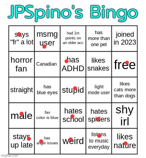 JPSpino's bingo | image tagged in jpspino's bingo | made w/ Imgflip meme maker