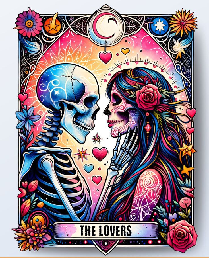 Tarot Skeleton | The Lovers Blank Meme Template