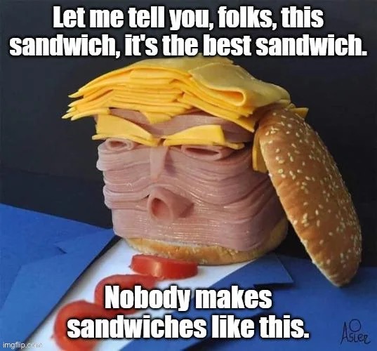 image tagged in trump,sandvich | made w/ Imgflip meme maker