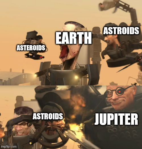 astros attack gman and scientist saves him | ASTROIDS; EARTH; ASTEROIDS; ASTROIDS; JUPITER | image tagged in astros attack gman and scientist saves him,space | made w/ Imgflip meme maker