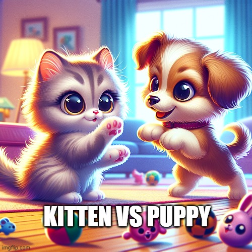 Kitten vs Puppy | KITTEN VS PUPPY | image tagged in cat,dogs,solana,memecoin | made w/ Imgflip meme maker