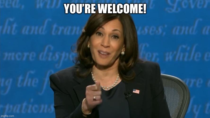 Kamala Harris Deflection | YOU’RE WELCOME! | image tagged in kamala harris deflection | made w/ Imgflip meme maker