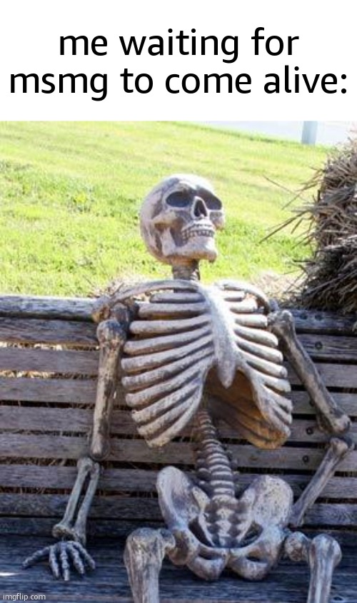 Waiting Skeleton Meme | me waiting for msmg to come alive: | image tagged in memes,waiting skeleton | made w/ Imgflip meme maker