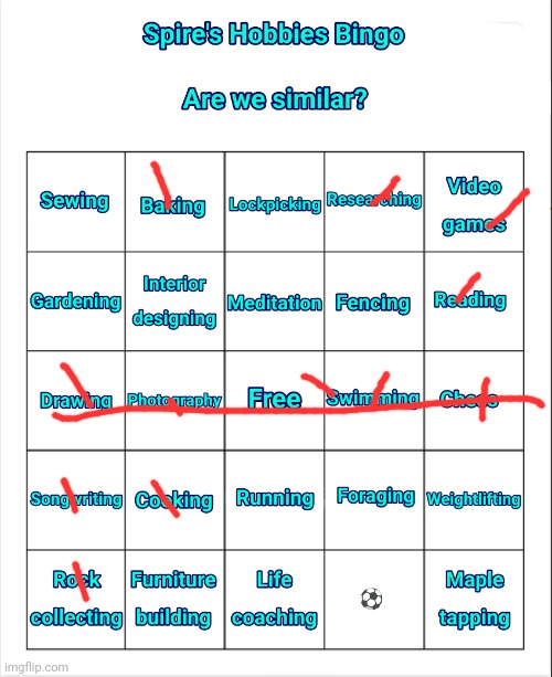 Spire's Hobbies Bingo | image tagged in spire's hobbies bingo | made w/ Imgflip meme maker