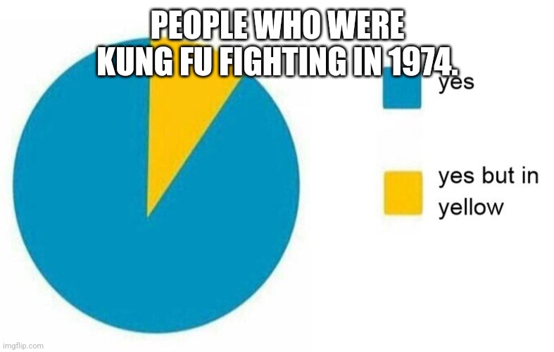 pie chart yes but in yellow | PEOPLE WHO WERE KUNG FU FIGHTING IN 1974. | image tagged in pie chart yes but in yellow | made w/ Imgflip meme maker