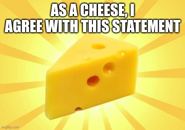 Cheese Time | AS A CHEESE, I AGREE WITH THIS STATEMENT | image tagged in cheese time | made w/ Imgflip meme maker