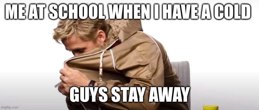 Cold | ME AT SCHOOL WHEN I HAVE A COLD; GUYS STAY AWAY | image tagged in cold | made w/ Imgflip meme maker