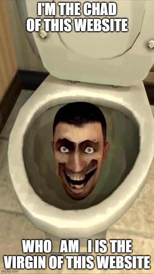 Skibidi toilet | I'M THE CHAD OF THIS WEBSITE; WHO_AM_I IS THE VIRGIN OF THIS WEBSITE | image tagged in skibidi toilet | made w/ Imgflip meme maker