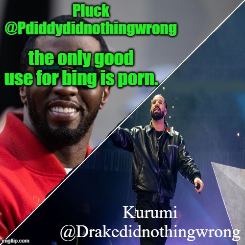 Pluck and Kurumi shared announcement | the only good use for bing is porn. | image tagged in pluck and kurumi shared announcement | made w/ Imgflip meme maker