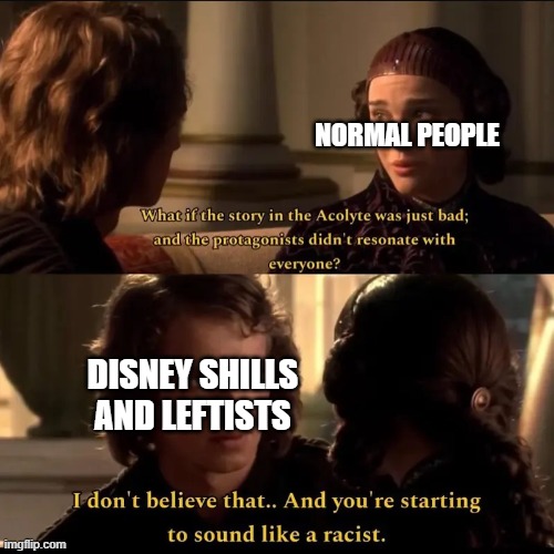 NORMAL PEOPLE; DISNEY SHILLS AND LEFTISTS | image tagged in acolyte | made w/ Imgflip meme maker